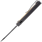 Kansept Mato Linerlock with black coated blade, yellow handle, displayed at angle.