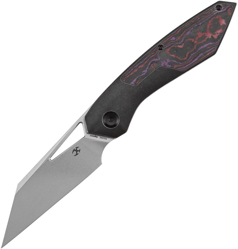 K1113A2: Kansept Strip framelock, Purple Haze carbon fiber inlay handle, 3.5" stonewash MagnaCut Wharncliffe blade