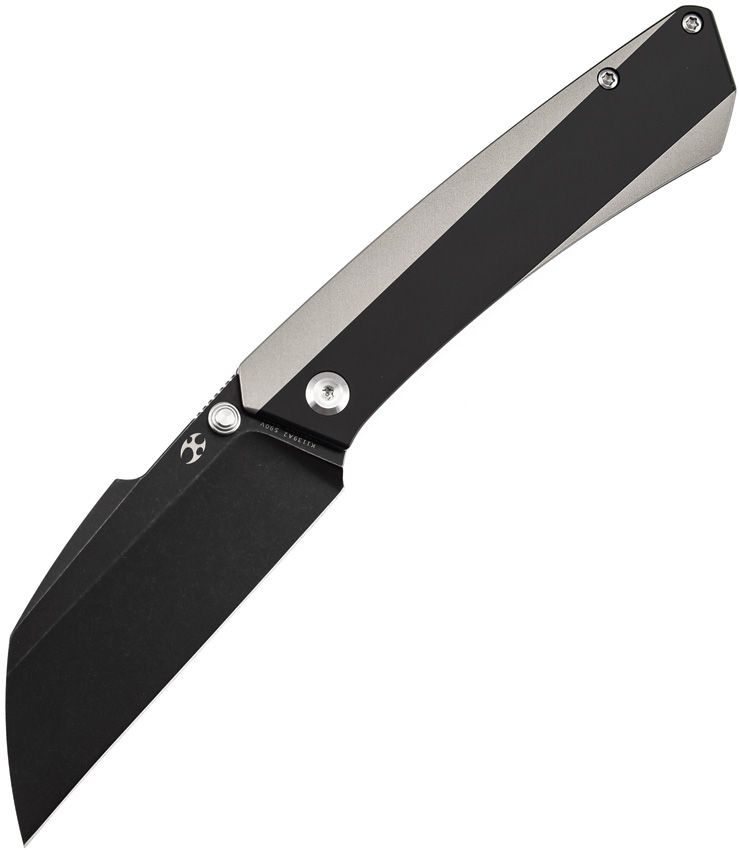 K1139A2: Kansept Contra framelock, black and gray titanium handle, 3.25" BlackWash S90V sheepsfoot blade
