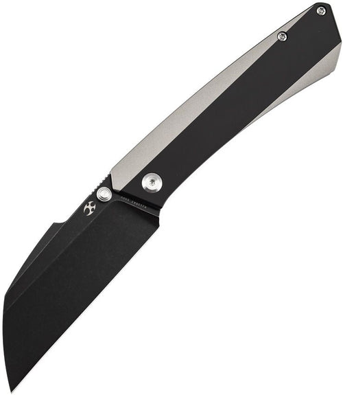 K1139A2: Kansept Contra framelock, black and gray titanium handle, 3.25" BlackWash S90V sheepsfoot blade