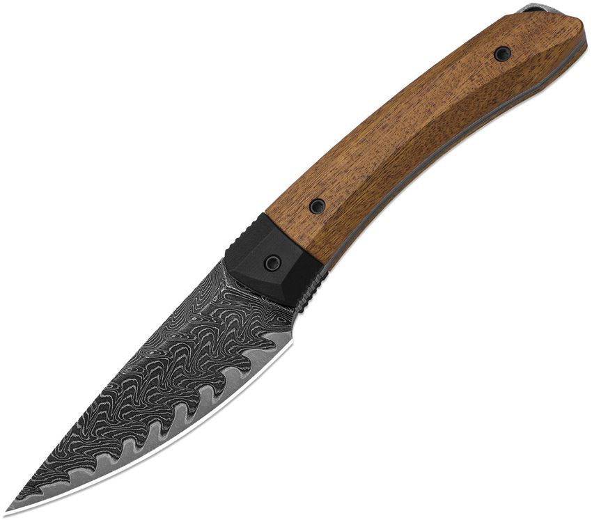 KI1124A1: Kizer Momo Fix 3 fixed blade, Mkuruti wood handle, 3.25" acid washed Takefu VG-10 Damascus blade