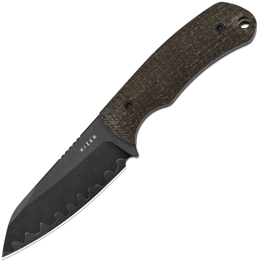 KI1135A2: Kizer Field Mouse fixed blade, GID canvas micarta handle, 2.75" acid washed composite steel sheepsfoot blade