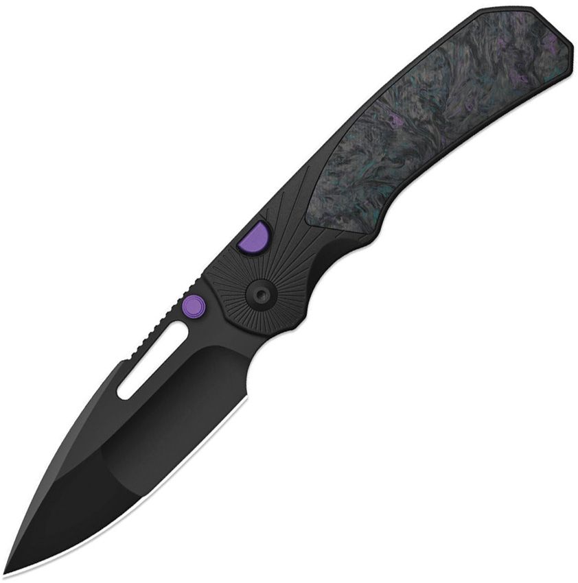 Kizer Durandal button linerlock folding knife with black PVD S35VN blade and Dark Matter carbon fiber inlay (KI3765BD1)