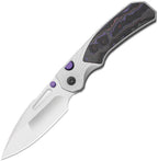 Kizer Durandal button linerlock folding knife with satin S35VN blade and Purple Haze carbon fiber inlay handle (KI3765BD3)
