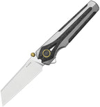 KI3795A2: Kizer Staff framelock, gray titanium handle with carbon fiber inlay, 3" satin S45VN reverse tanto blade
