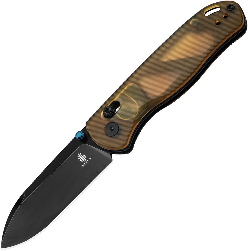 KIV3619A2: Kizer Drop Bear clutch lock, yellow PEI handle, 3" black stonewash Nitro V blade