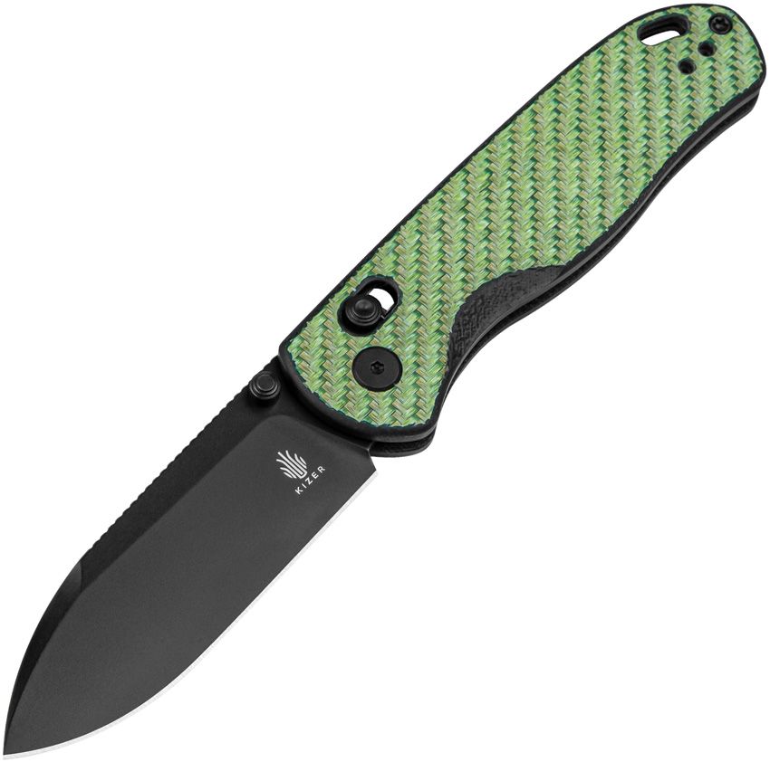 KIV3619A4: Kizer Drop Bear clutch lock, magic green carbon fiber and G10 handle, 3" black Nitro V blade