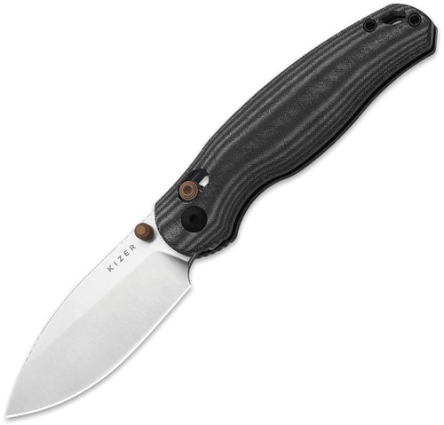 KIV3781CDA1: Kizer Phoca CD clutch lock, black Norplex UltreX micarta handle, 3" satin 14C28N drop point blade