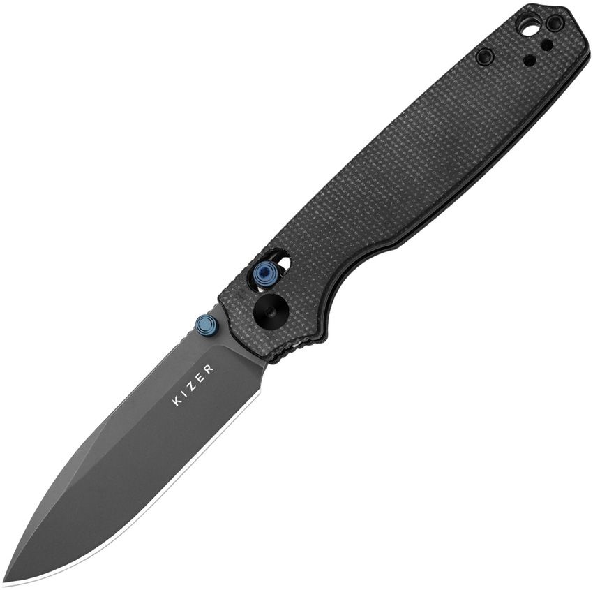 KIV3789A1: Kizer Pokiman clutch lock, black canvas micarta handle, 3.25" gray stonewash AEB-L drop point blade