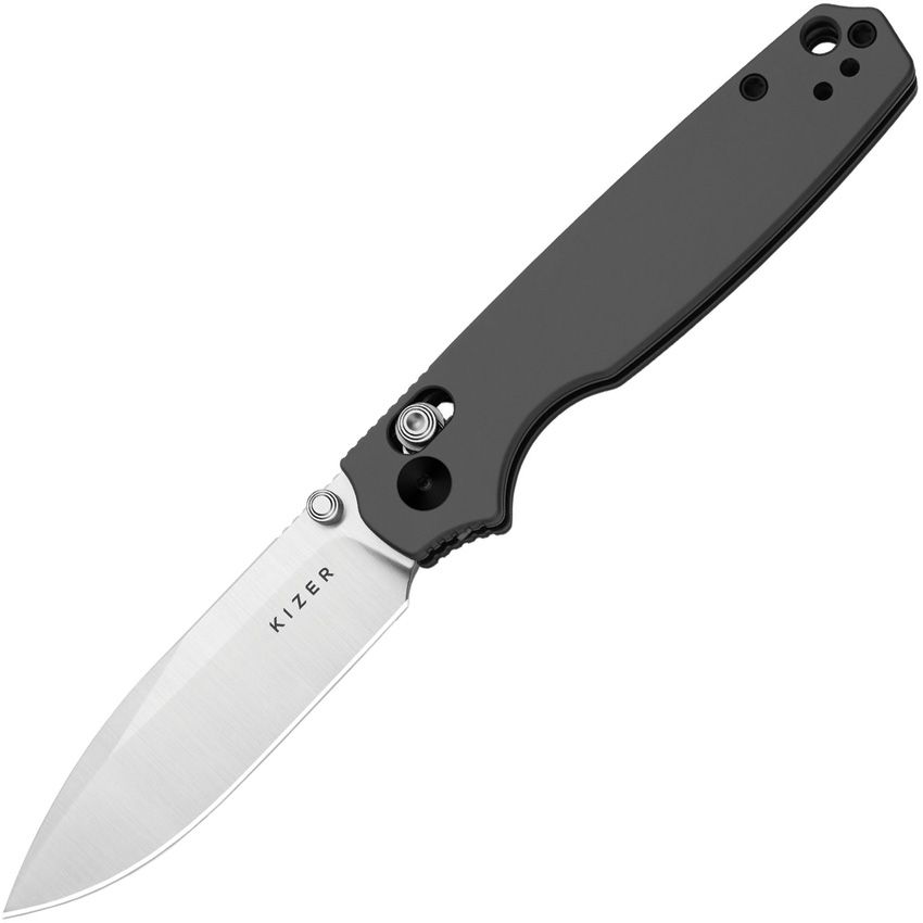KIV3789A2: Kizer Pokiman clutch lock, black aluminum handle, 3.25" satin AEB-L drop point blade