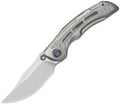 Kizer Silver Wing-Lite framelock folding knife with stonewash S45VN bowie blade and titanium silver CF handle (KIZXFK09A2)