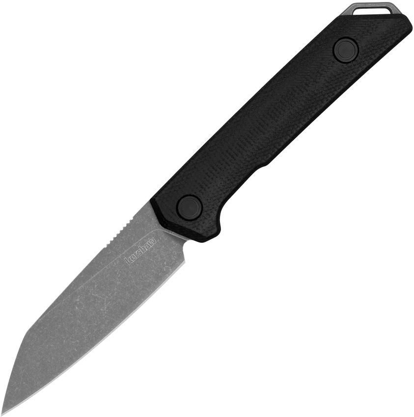 KS1051: Kershaw Mini Iridium fixed blade, black linen micarta handle, 3.13" D2 reverse tanto blade