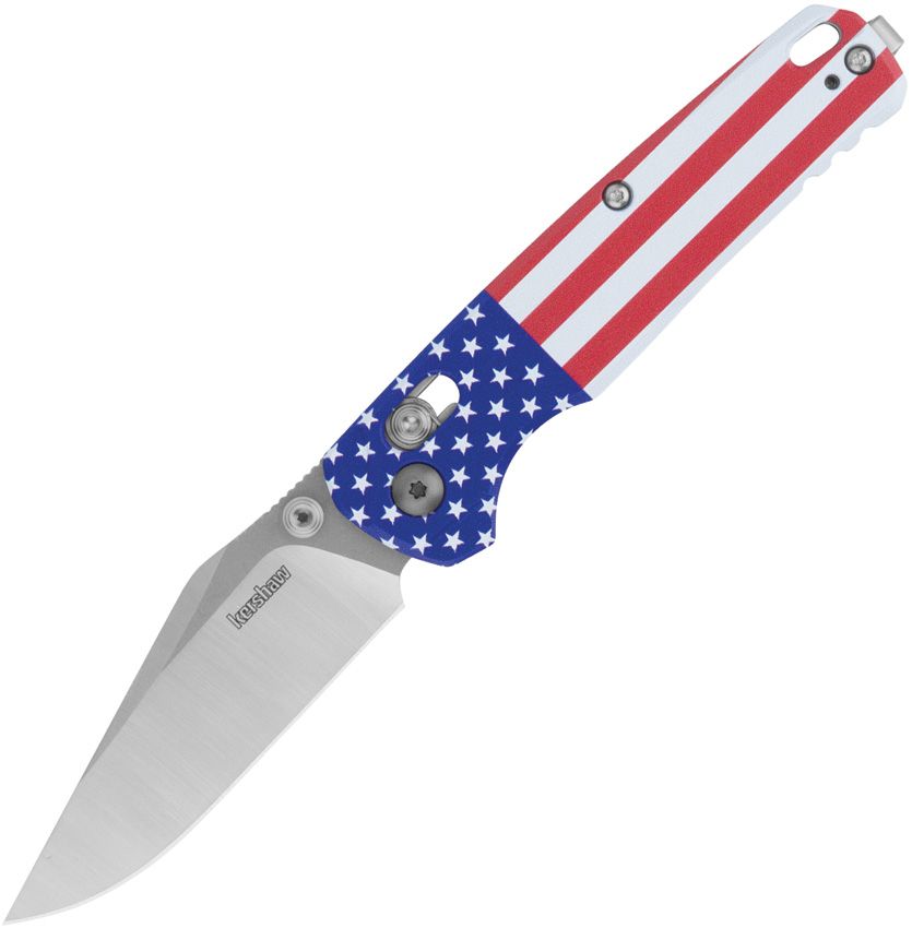 KS6106USA: Kershaw Bel Air DuraLock, American flag pattern aluminum handle, 3" stonewash MagnaCut clip point blade