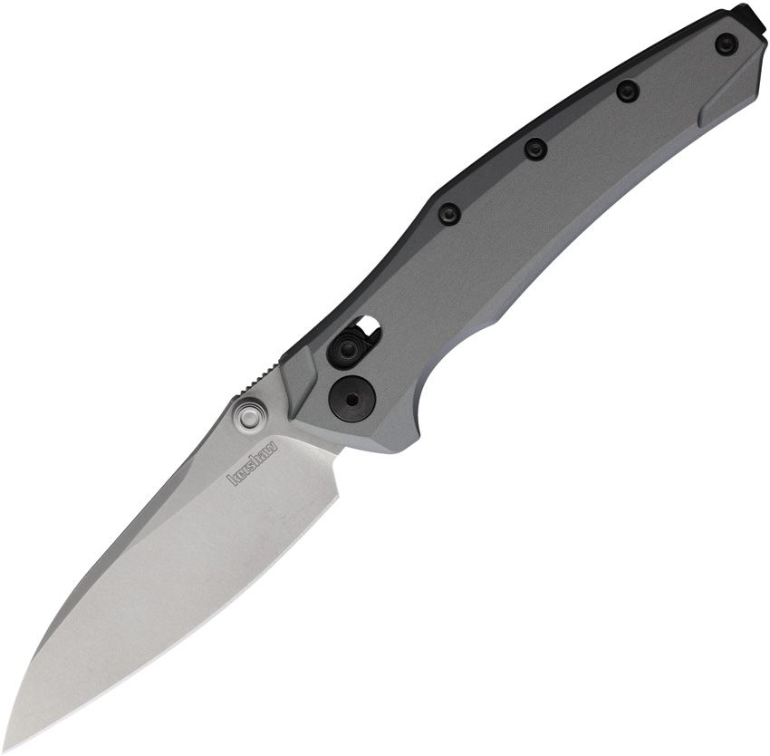 KS6777GRYSW: Kershaw Bareknuckle DuraLock, gray aluminum handle, 3.5" stonewash MagnaCut sheepsfoot blade