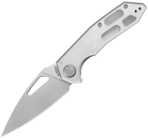 KUB122A1: Kubey Coeus linerlock, clear polycarbonate handle, 3.13" stonewash 14C28N spear point blade