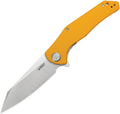 KUB158S: Kubey Flash linerlock, yellow G10 handle, 3.75" satin 14C28N reverse tanto blade
