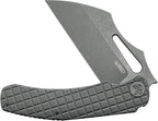 Kubey Sylow Framelock Dark SW stonewashed blade and textured gray handle, side view.