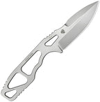 Kubey TAG Hydra fixed blade knife with satin finish blade and textured handle, displayed at angle.