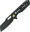 Kubey Atlas Framelock black titanium handle with black coated blade, angled view.