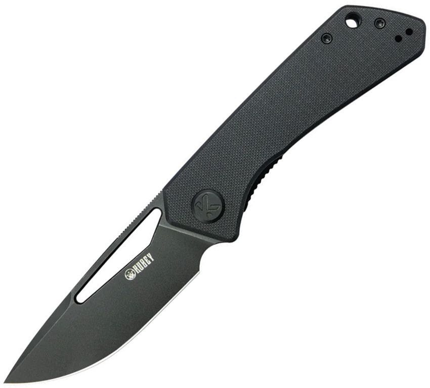 KUB331S: Kubey Thalia front flipper, black G10 handle, 3.25" BlackWash 14C28N drop point blade