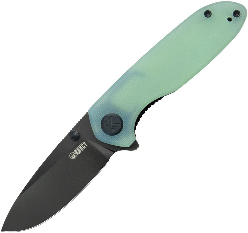 Kubey Belus EDC linerlock folding knife with BlackWash 14C28N drop point blade and jade G10 handle (KUB342K)