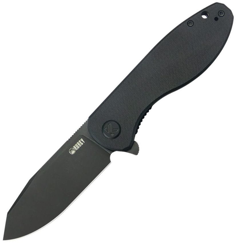 KUB358N: Kubey Master Chief linerlock, black G10 handle, 3.63" BlackWash 14C28N reverse tanto blade