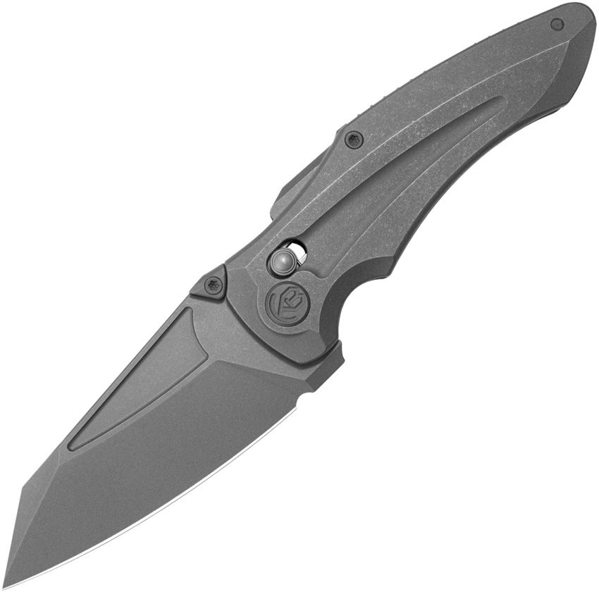 KUB400G: Kubey Sumo crossbar lock, gray stonewash titanium handle, 3.13" gray stonewash M390 reverse tanto blade