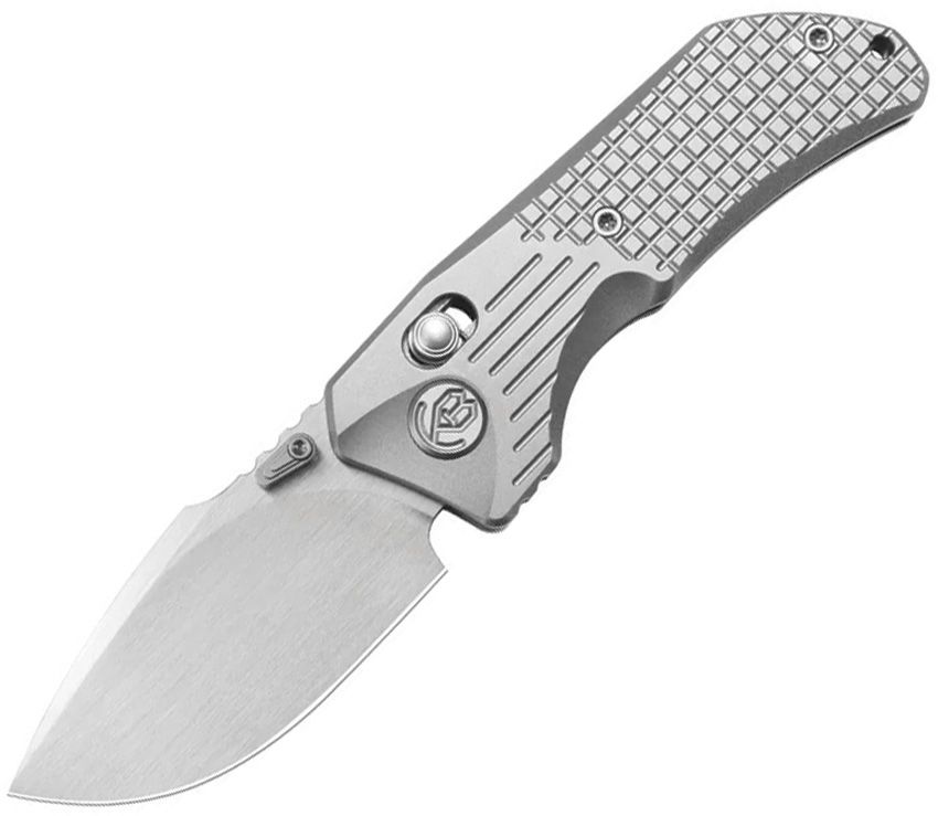 KUB415A: KB Knives Jarpen crossbar lock, sandblast frag pattern titanium handle, 2.38" satin S90V drop point blade