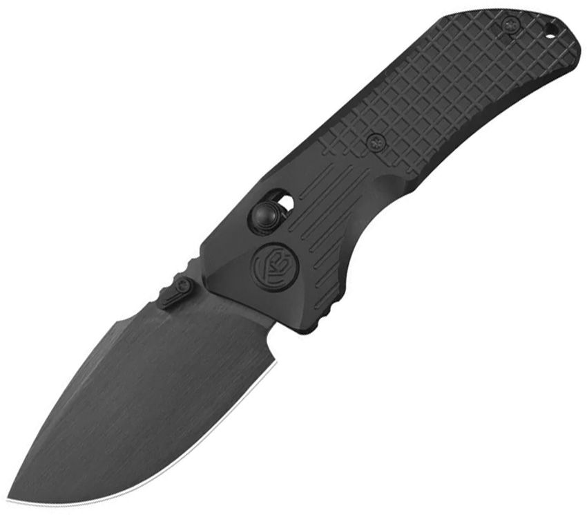 KUB415C: KB Knives Jarpen crossbar lock, black frag pattern titanium handle, 2.38" black DLC S90V drop point blade