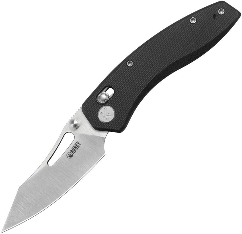 Kubey Caiman crossbar lock folding knife with satin 14C28N clip point blade and black G10 handle (KUB421G)