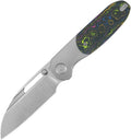 KUB432A: KB Knives Icicle framelock, gray titanium handle with 80's Camo carbon fiber inlay, 3.5" satin Elmax Wharncliffe blade