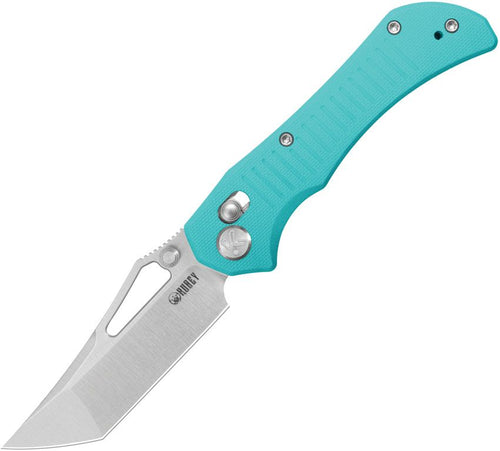 KUB433C: Kubey Tantorian crossbar lock, blue G10 handle, 3.25" satin 14C28N blade