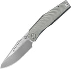 KB Knives Illusion framelock folding knife with bead blast M390 reverse tanto blade and gray titanium handle (KUB443A)