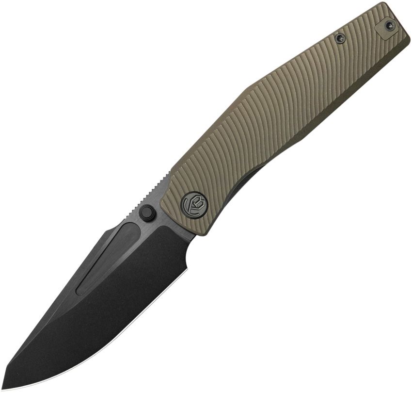 KB Knives Illusion framelock folding knife with black DLC M390 reverse tanto blade and bronze titanium handle (KUB443C)