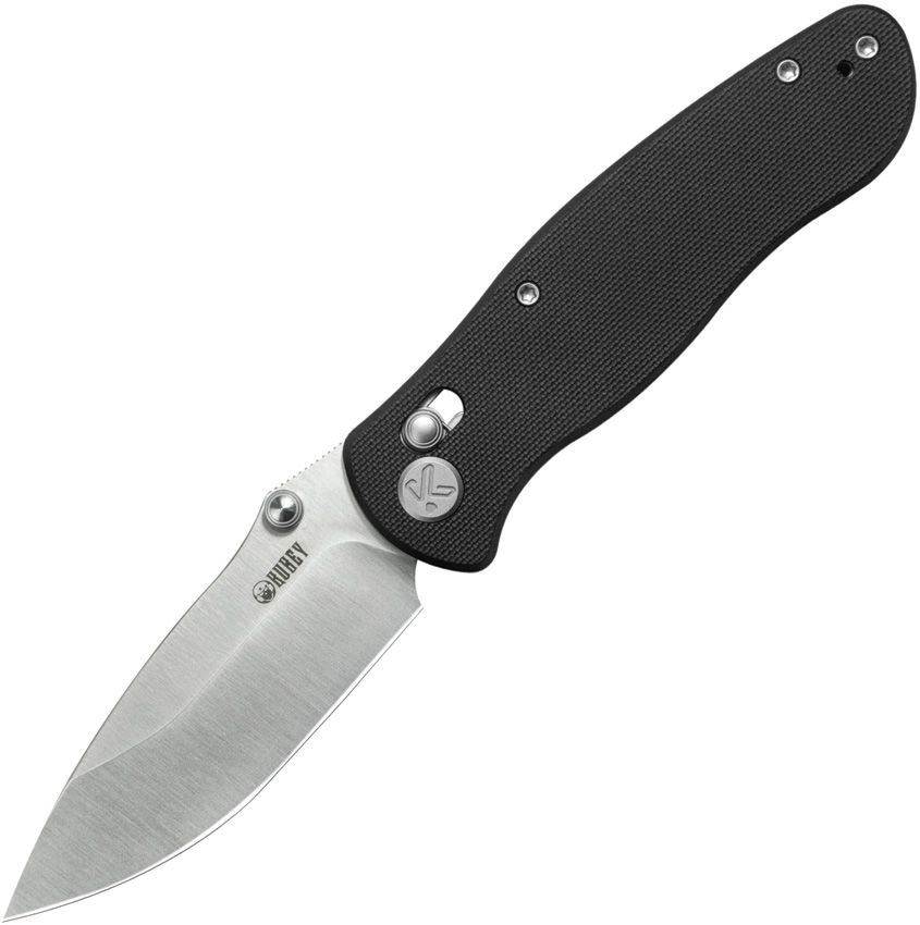 Kubey Pebble crossbar lock folding knife with satin 14C28N drop point blade and black G10 handle (KUB481A)