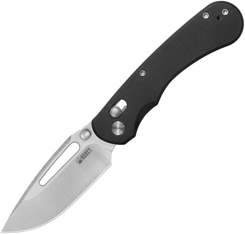 KUB504A: Kubey Stalker crossbar lock, black G10 handle, 3.13" satin D2 blade