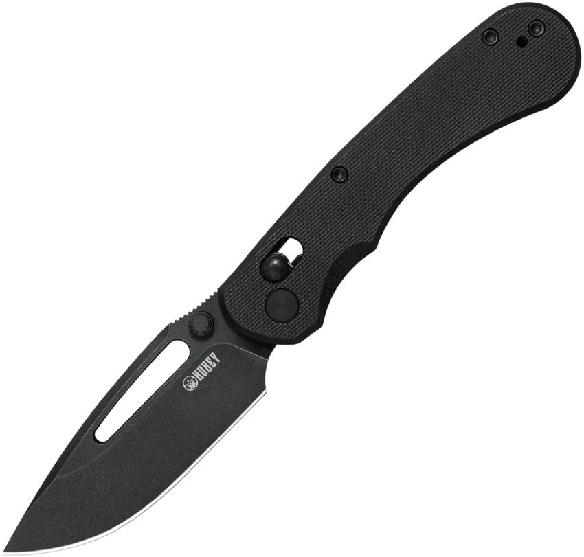 KUB504E: Kubey Stalker crossbar lock, black G10 handle, 3.13" black coated D2 blade