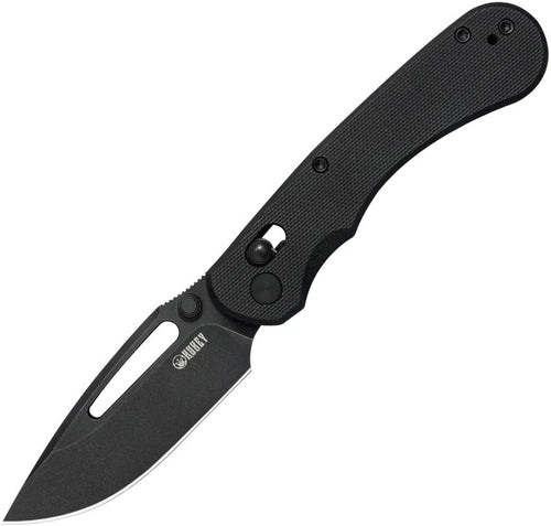 KUB504E: Kubey Stalker crossbar lock, black G10 handle, 3.13" black coated D2 blade