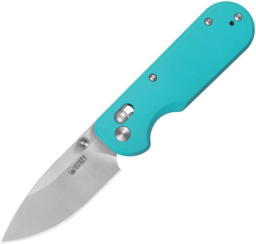 KUB505B: Kubey Bedrock crossbar lock, Tiffany blue G10 handle, 3" satin D2 drop point blade