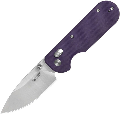 KUB505C: Kubey Bedrock crossbar lock, purple G10 handle, 3" satin D2 drop point blade