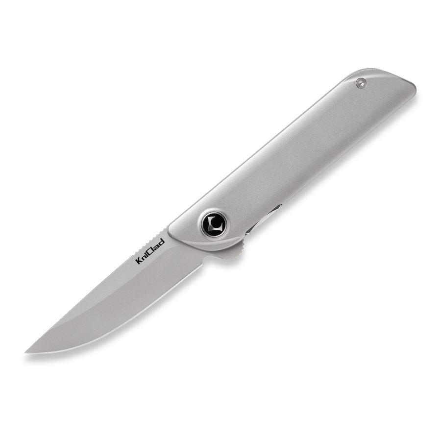 KCK0082: KniClad Folison linerlock, light gray titanium handle, 3" 14C28N drop point blade