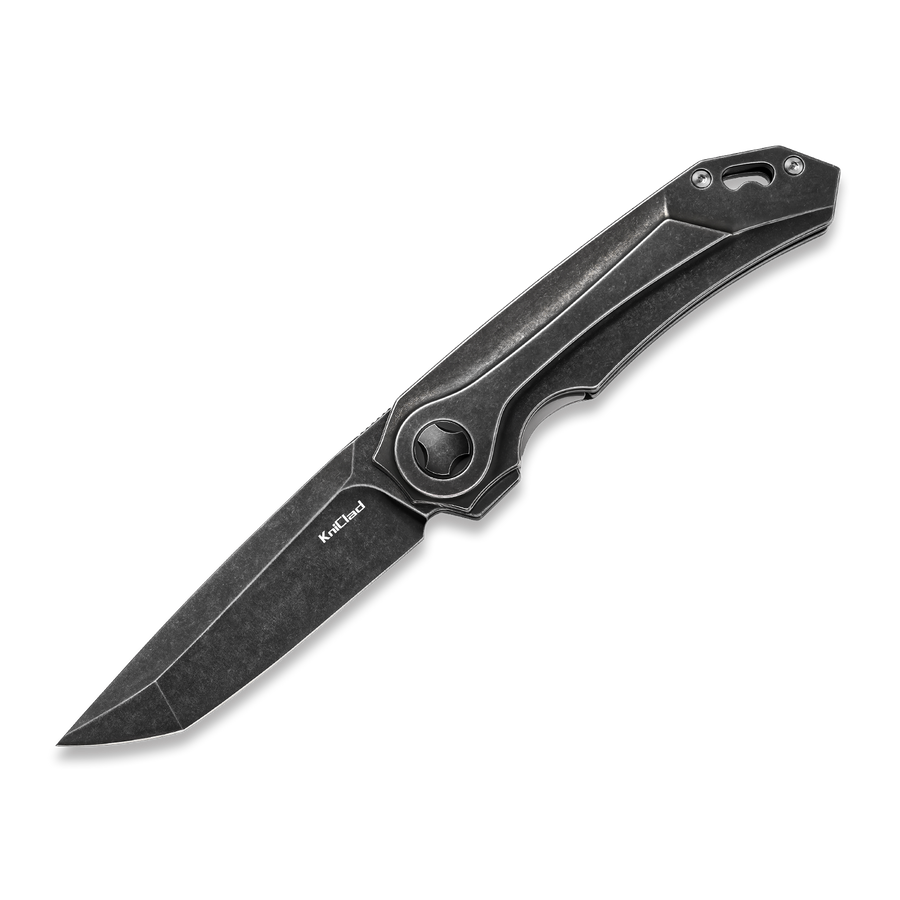 KCK0061: KniClad Obsid linerlock, black titanium handle, 3.4" black stonewash S35VN tanto blade