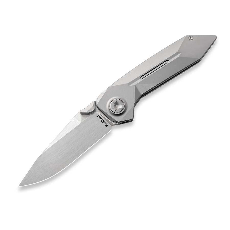 KCK0021: KniClad Summit linerlock, silver gray titanium handle, 3.4" brushed S35VN drop point blade