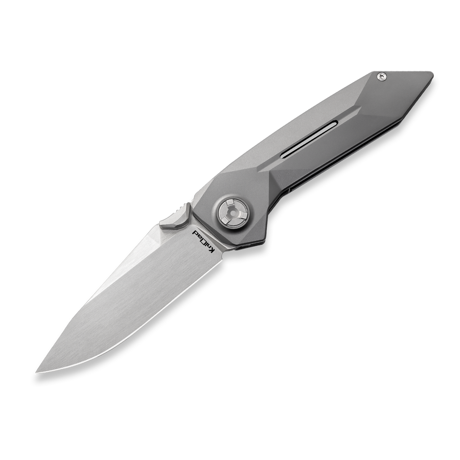 KCK0022: KniClad Summit linerlock, dark gray titanium handle, 3.4" brushed S35VN drop point blade