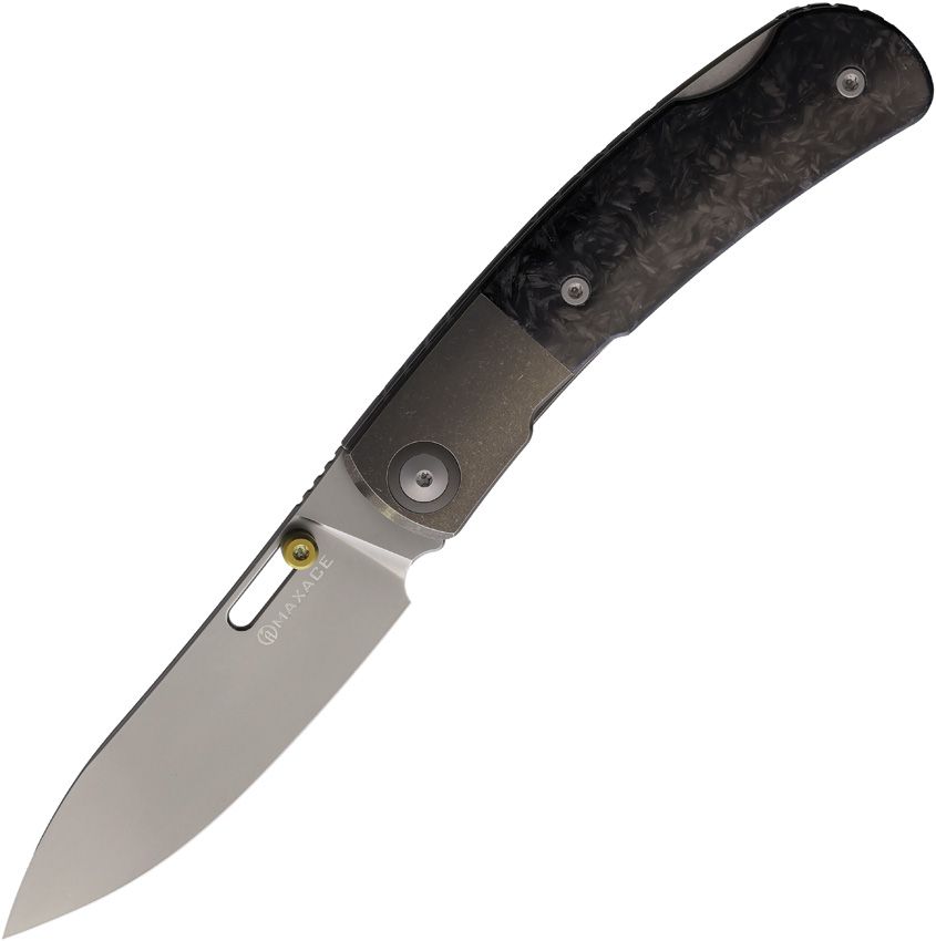 MAXMM361F: Maxace Beetle 2 lockback, dark gray carbon fiber handle with titanium bolsters, 3.5" stonewash M398 drop point blade