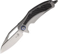 MCT165C4CFITI: Microtech Matrix framelock, gray titanium handle with carbon fiber inlay, 4" satin M390 blade