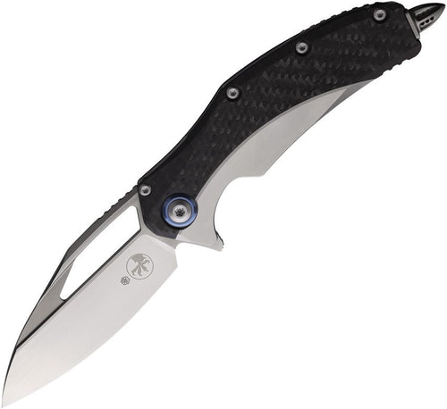 MCT165C4CFTI: Microtech Matrix framelock, gray titanium handle with carbon fiber onlay, 4" satin M390 blade