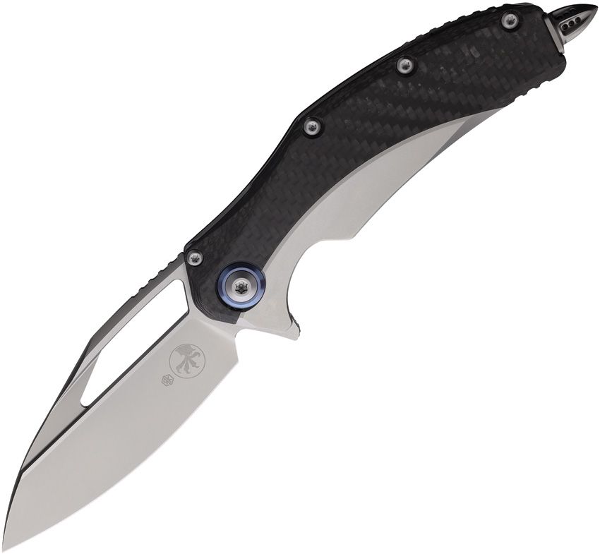 MCT165C7CFTI: Microtech Matrix framelock, bead blast titanium handle with carbon fiber onlay, 4" bead blast M390 blade