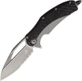 MCT165C8CFTI: Microtech Matrix framelock, gray titanium handle with carbon fiber inlay, 4" bead blast partially serrated M390 blade