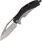 MCT165C8CFTI: Microtech Matrix framelock, gray titanium handle with carbon fiber inlay, 4" bead blast partially serrated M390 blade